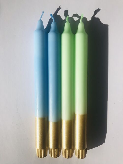 1 große Dip Dye Stabkerze Stearin Gold*Blau*Grün