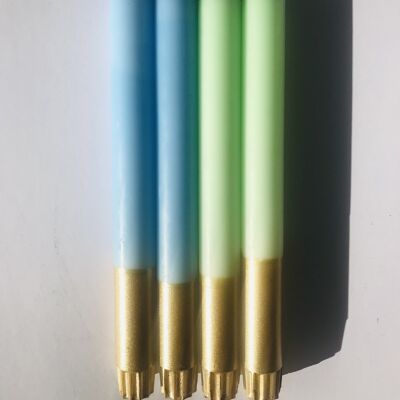 1 grande bougie bâton dip-dye stéarine or*bleu*vert