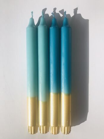 1 grosse bougie stick dip dye stéarine or*pétrole*turquoise 1