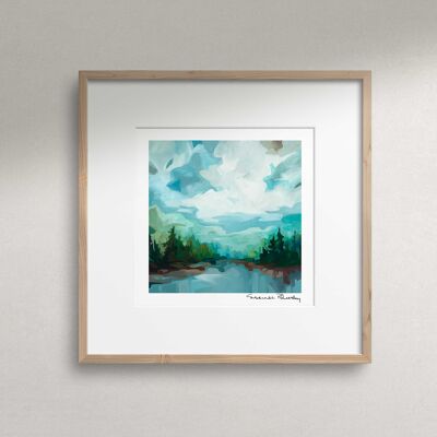 Stampa artistica da parete | Pittura del lago della foresta | Abete blu