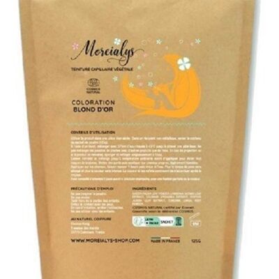 Moreialys - Coloración Rubio Dorado 100% natural compostable, certificado Ecocert Cosmos Natural
