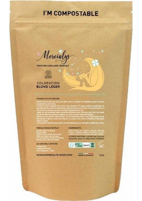 Moreialys - Coloration soin 100% naturelle Blond léger, compostable, certifiée Ecocert Cosmos Natural