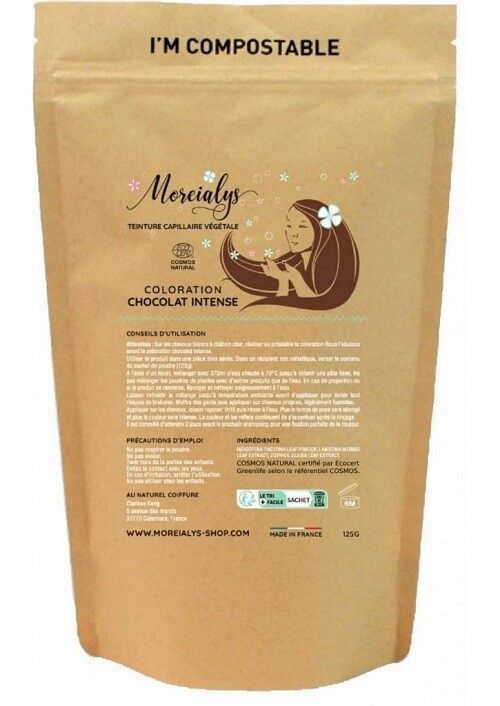 Moreialys - Coloration soin 100% naturelle Chocolat intense, compostable, certifiée Ecocert Cosmos Natural