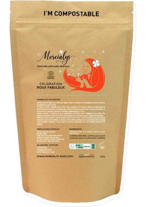 Moreialys - Coloration soin 100% naturelle Roux fabuleux compostable, certifiée Ecocert Cosmos Natural
