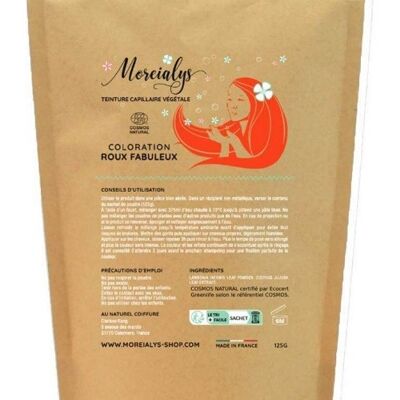 Moreialys - Coloración de cuidado 100% natural Fabulous Roux compostable, certificado Ecocert Cosmos Natural