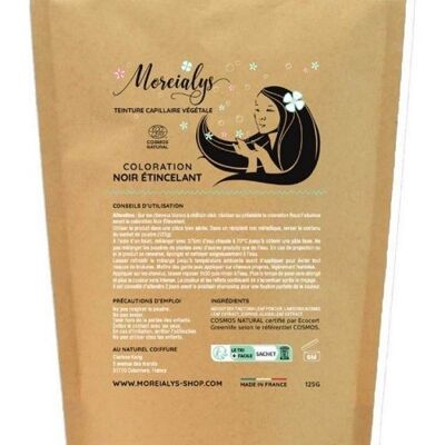 Moreialys - Coloración de cuidado 100% natural Negro brillante, compostable, certificado Ecocert Cosmos Natural