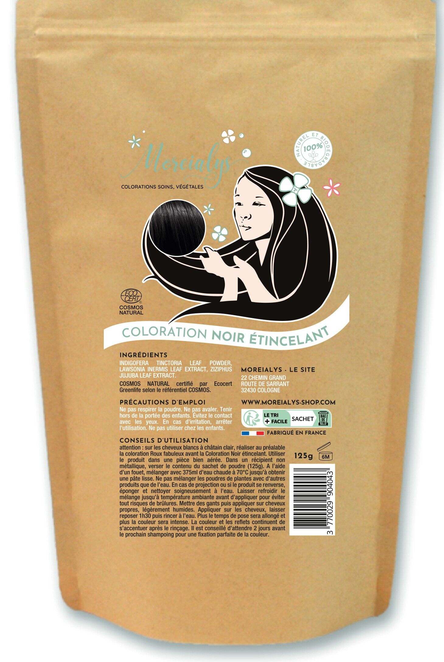 Moreialys - 100% natural care coloring Sparkling black, compostable, certified Ecocert Cosmos Natural