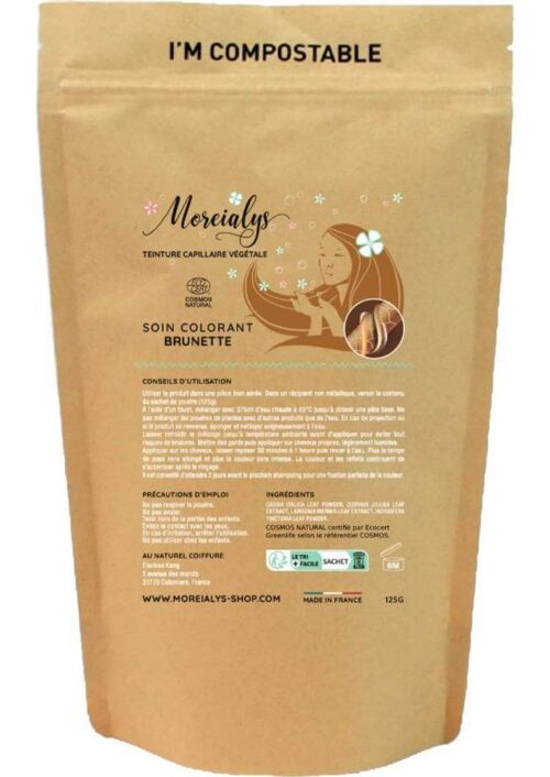 Moreialys - Coloration soin 100% naturelle Soin colorant brunette compostable, certifiée Ecocert Cosmos Natural