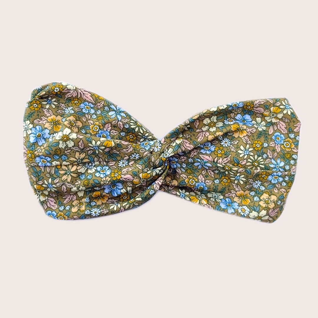 Fascia per capelli FIONA / stampa floreale in cotone organico kaki