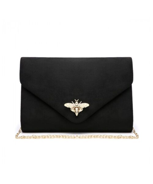 Lady's Grab bag Clutch Shoulder Cross Body Bag Vegan PU Suede Party evening bag Prom Purse Wedding Handbag-Y256p black