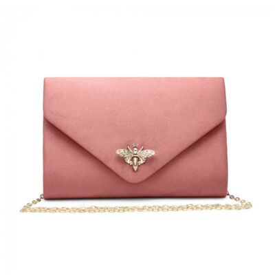 Lady's Grab bag Clutch Shoulder Cross Body Bag Vegan PU Suede Party evening bag Prom Purse Wedding Handbag-Y256p pink