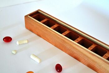 boîte à pilules en bois, organisateur de pilules et de vitamines, boîte en bois, cadeau en bois, grande boîte à pilules, boîte à pilules hebdomadaire, boîte à pilules quotidienne 6