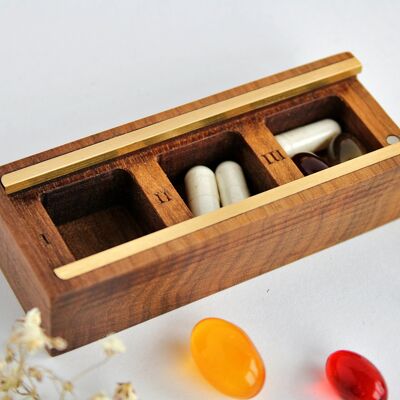 Kleine tägliche Pillendose, Pillendose aus Holz, Mini-Pillendose, Pillen und Vitamine, Organizer aus Holz, Geschenk aus Holz