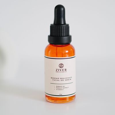 Rosehip Rejuvenate Facial Oil Serum | Hagebuttenfruchtextrakt und Vitamin E | Ideal für trockene, empfindliche oder reife Haut | Unparfümiert