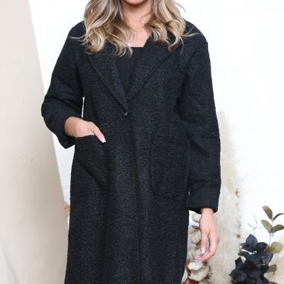Black button up winter coat with pockets