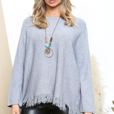Grey frayed edge top with necklace