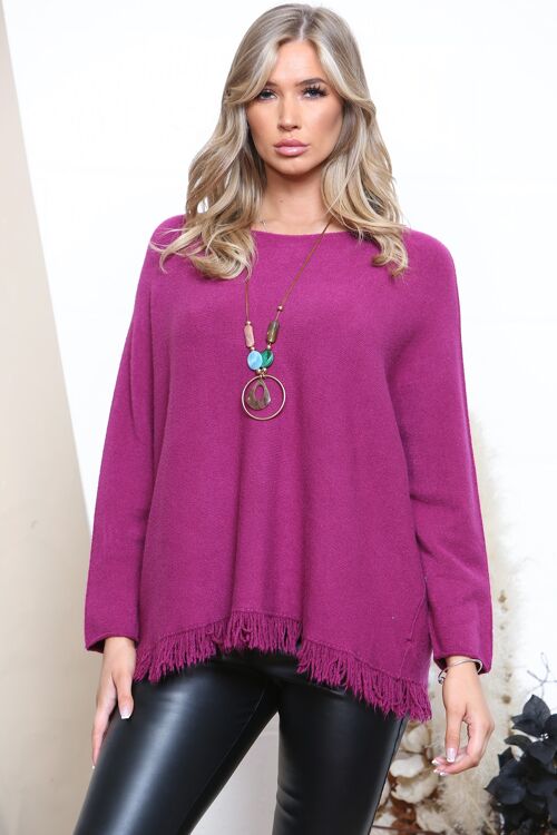 Purple frayed edge top with necklace