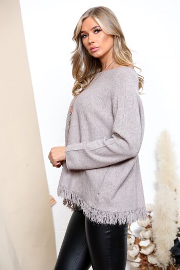 Top bord effiloché taupe avec collier 2