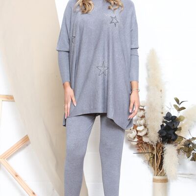 Glänzendes Loungewear-Set mit grauem Sternenmuster