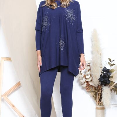 Navy blue star pattern sparkle loungewear set