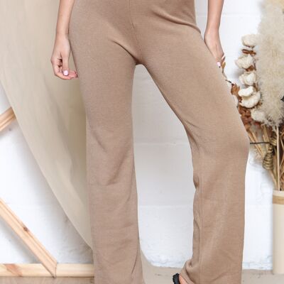 Pantalon large taille haute camel