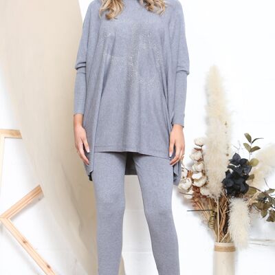 Grey sparkle embossed heart loungewear set