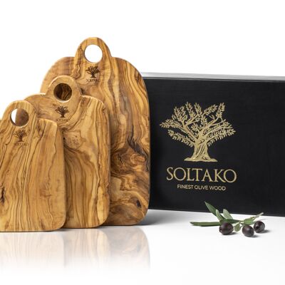 OLIVE WOOD CUTTING BOARD / SERVING BOARD WOOD SET OF 3 "TRICOLORE"