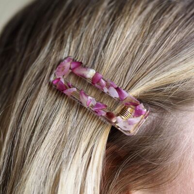 Getrocknete Blumen-Haarspangen | Echte Blumen-Haarspangen | Rechteck | Rosa