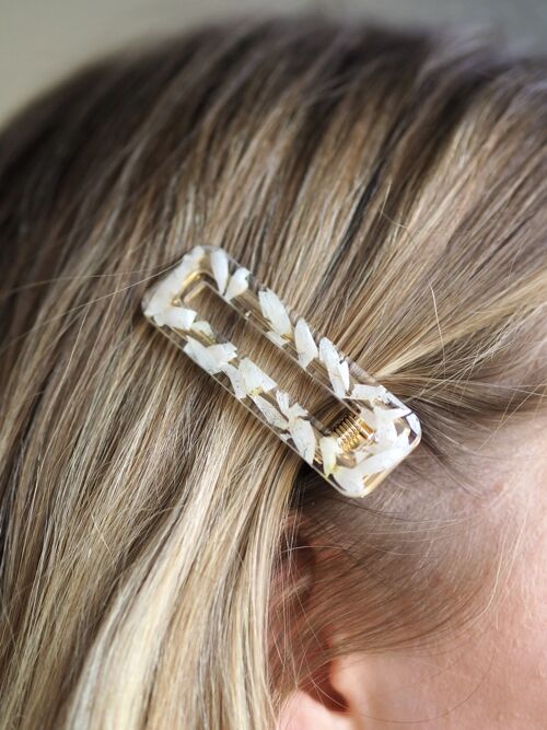 Dried Flower Hair Clips | Real Flower Hair Clips | Rectangle | White