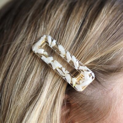 Dried Flower Hair Clips | Real Flower Hair Clips | Rectangle | White