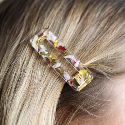 Getrocknete Blumen-Haarspangen | Echte Blumen-Haarspangen | Rechteck | Bunt
