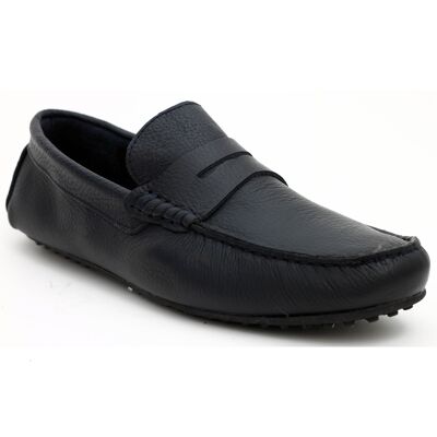 Men's navy blue leather moccasin