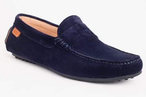 Mocasin hombre piel afelpado azul