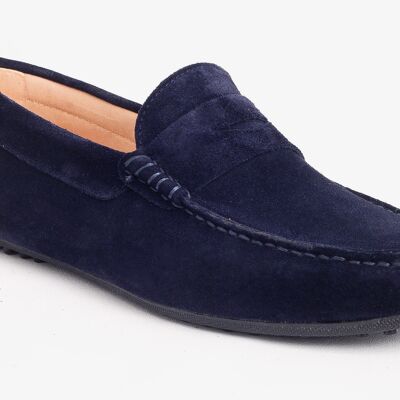 Men's blue suede leather moccasin