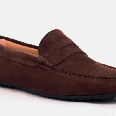 Men's suede brown leather moccasin