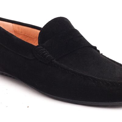 Men's black suede leather moccasin