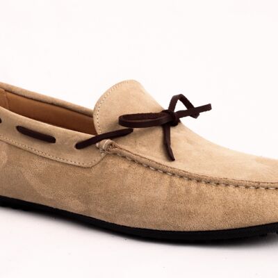 Moccasin bow man beige suede leather