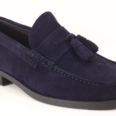 Men's tassel loafers blue suede leather