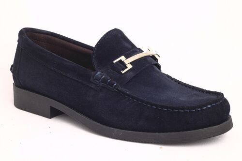 Mocasin hombre piel afelpado azul adorno niquel