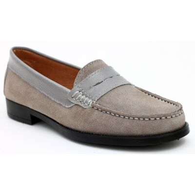 Women's gray leather moccasin