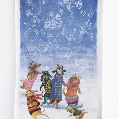 Dogs Skating Tea Towel