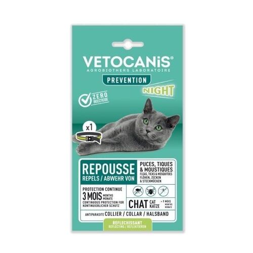 Collier Réfléchissant Répulsif Anti-Puces Anti-Tiques pour Chat PREVENTIS