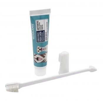 Kit Dentaire Triple Action pour Chien. Brosse à dent et Dentifrice 2