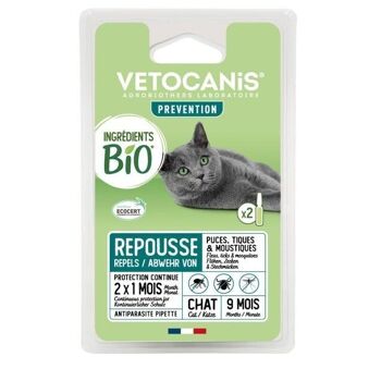 Pipettes Répulsives Anti-Puces et Anti-Tiques Ingrédients BIO pour Chat X2 PREVENTIS