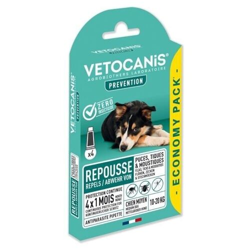 Pipette Répulsive Anti-Puces, Tiques et Moustiques Chien Moyen X4 PREVENTIS