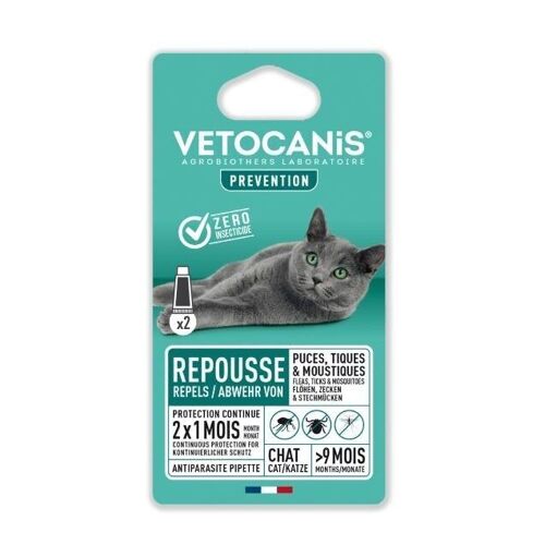 Pipettes Répulsives Anti-Puces Anti-Tiques Anti-Moustiques Chat X2 PREVENTIS