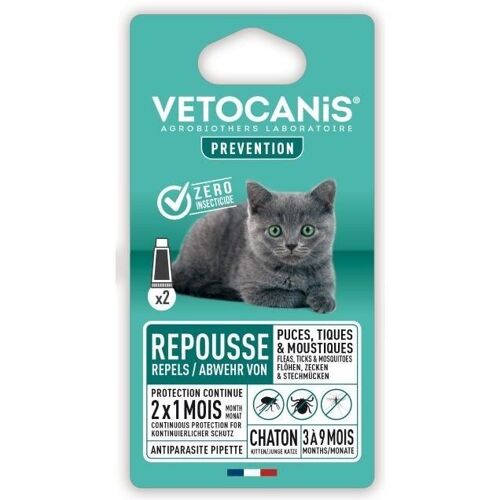 Pipettes Répulsives Anti-Puces Anti-Tiques Anti-Moustiques Chaton X2 PREVENTIS