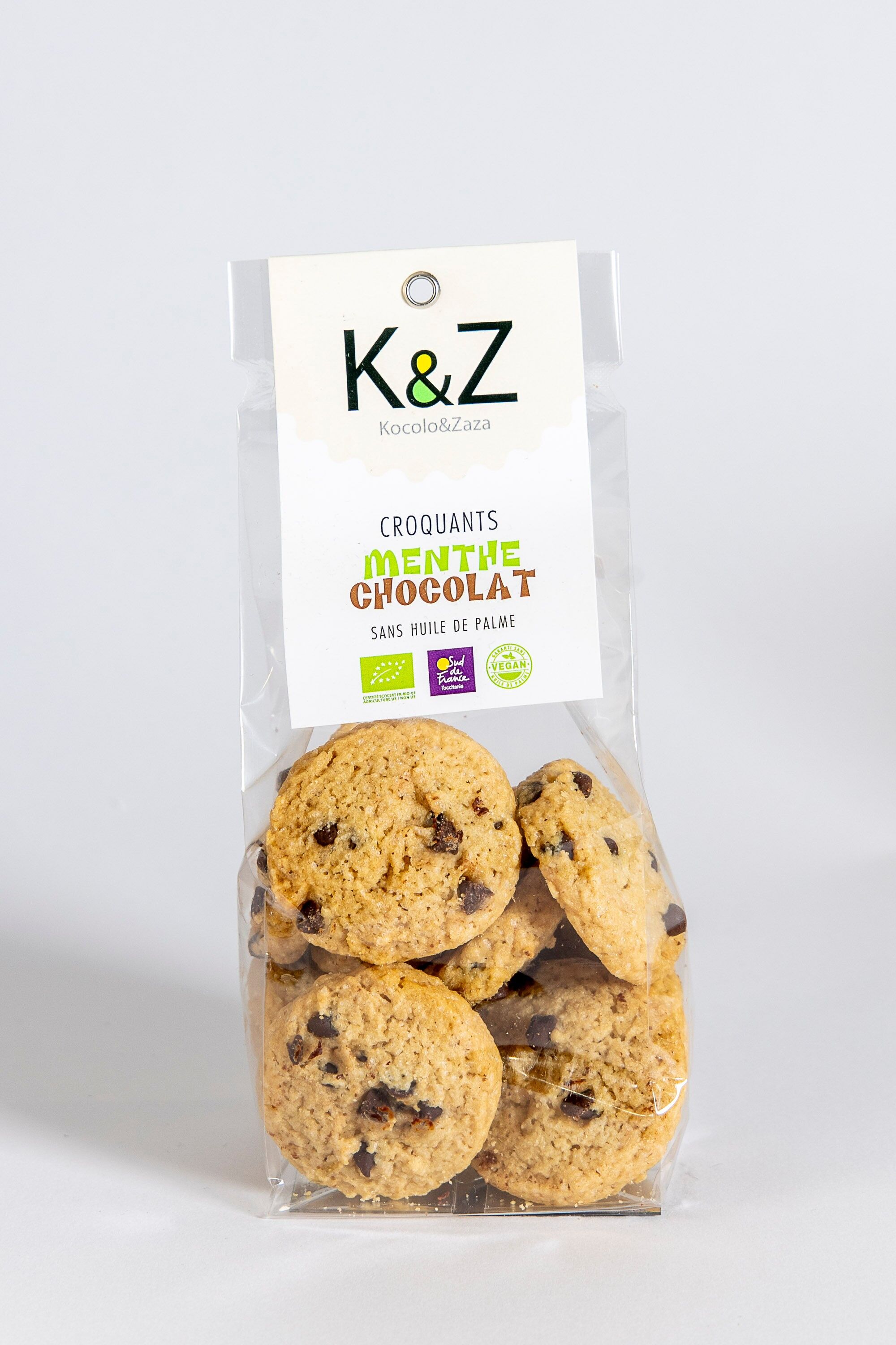 Biscuit range "les Croquants Végans" mint-chocolate flavor in 60g bag