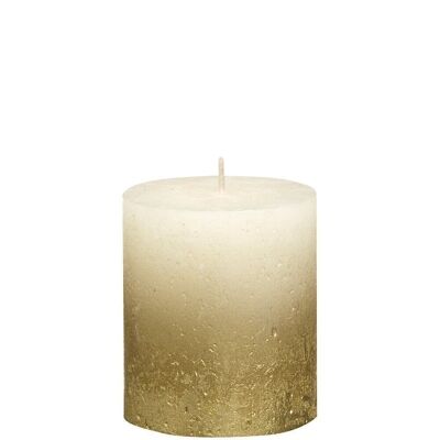 Pillar candle rustic 8cm Ø 6.8cm cream with metallic gold