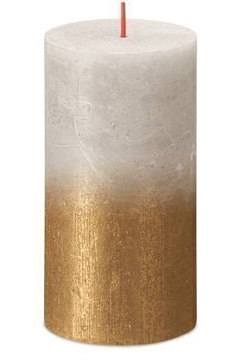 Candela a colonna rustica tramonto 13cm Ø 6,8cm grigio sabbia + oro